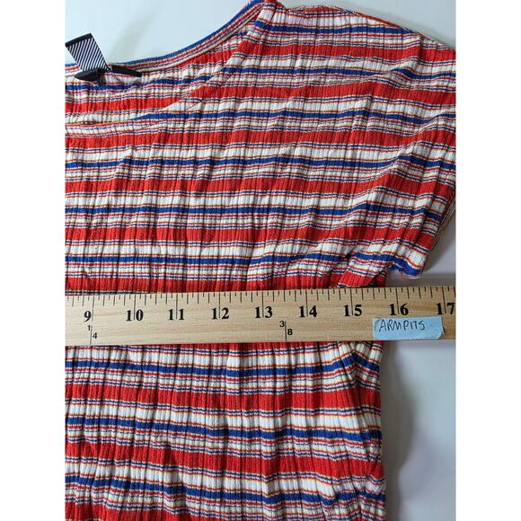 VOLCOM Red Orange Blue Ribbed Retro Sporty Active Crop Top Tee SZ S - Picture 5 of 8